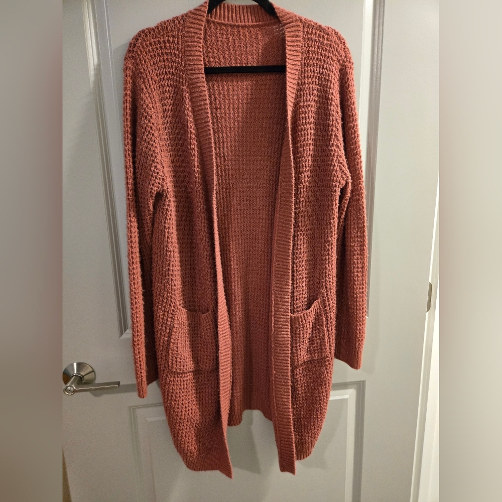 Women's Pink Waffle Weave Long Sweater